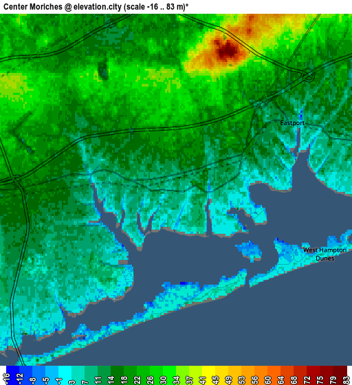 Zoom OUT 2x Center Moriches, United States elevation map