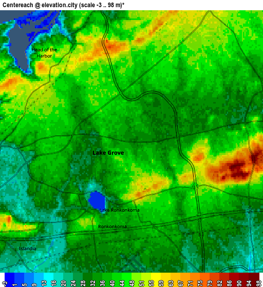 Zoom OUT 2x Centereach, United States elevation map