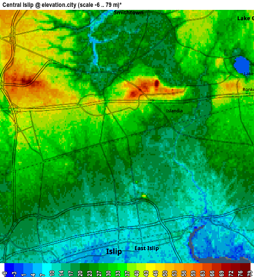 Zoom OUT 2x Central Islip, United States elevation map