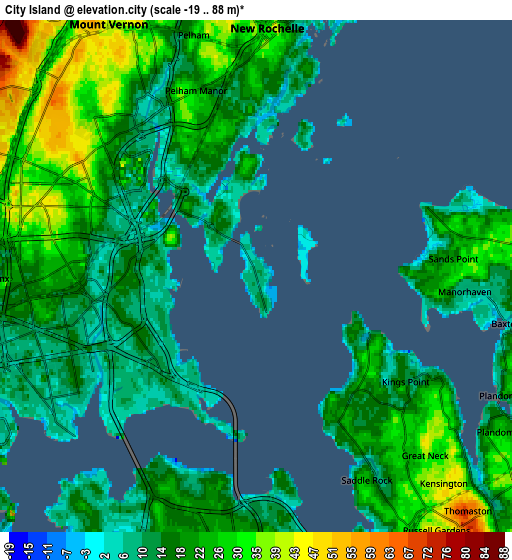 Zoom OUT 2x City Island, United States elevation map