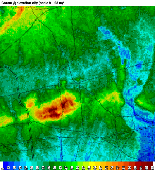 Zoom OUT 2x Coram, United States elevation map