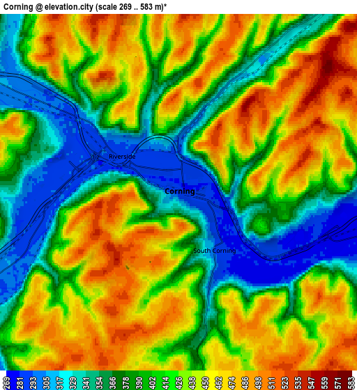 Zoom OUT 2x Corning, United States elevation map