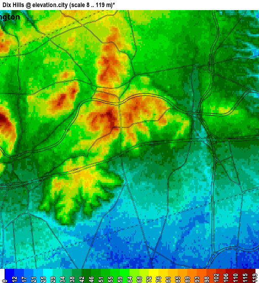 Zoom OUT 2x Dix Hills, United States elevation map