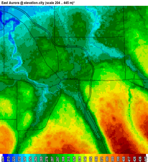 Zoom OUT 2x East Aurora, United States elevation map