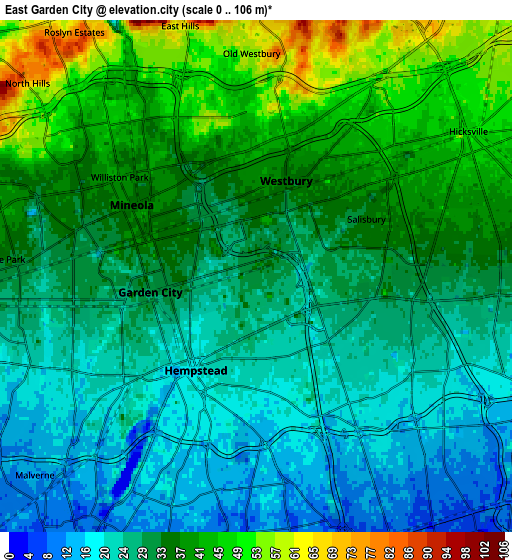 Zoom OUT 2x East Garden City, United States elevation map