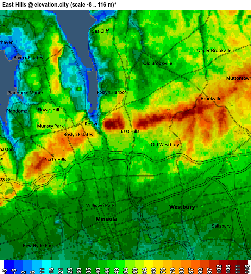 Zoom OUT 2x East Hills, United States elevation map