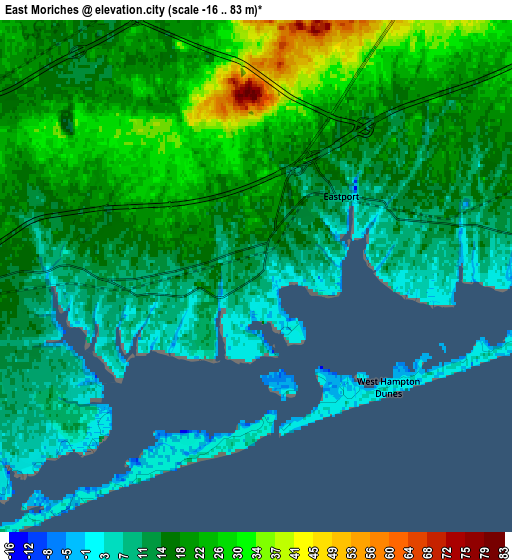 Zoom OUT 2x East Moriches, United States elevation map