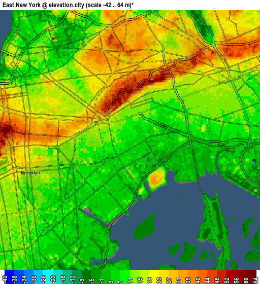 Zoom OUT 2x East New York, United States elevation map