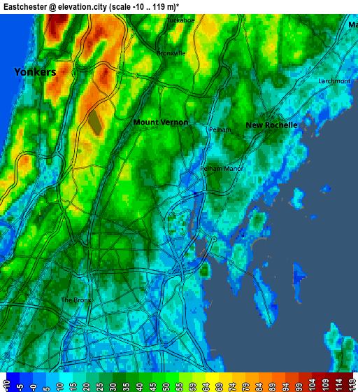 Zoom OUT 2x Eastchester, United States elevation map