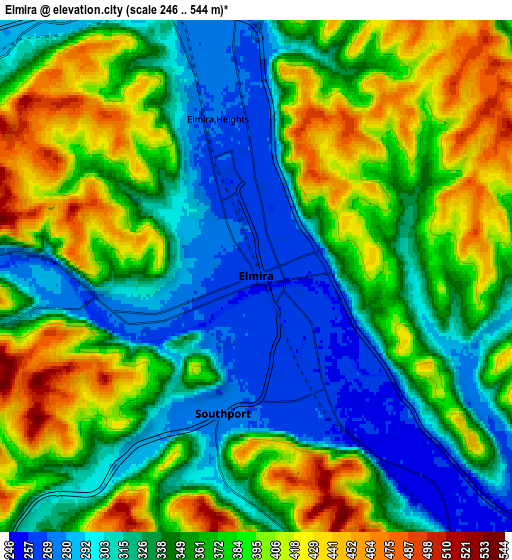 Zoom OUT 2x Elmira, United States elevation map