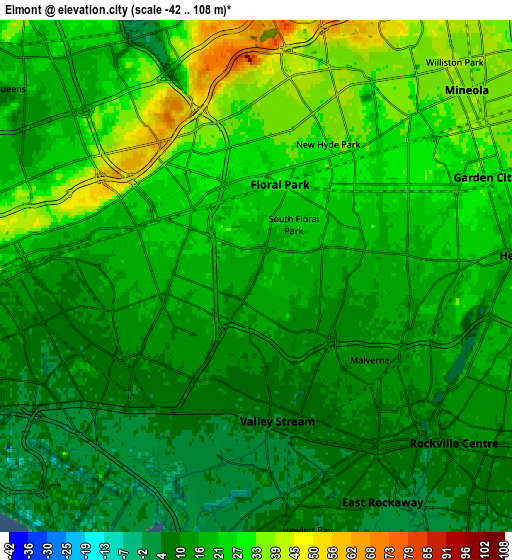 Zoom OUT 2x Elmont, United States elevation map