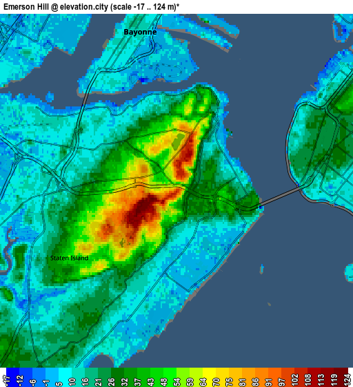 Zoom OUT 2x Emerson Hill, United States elevation map