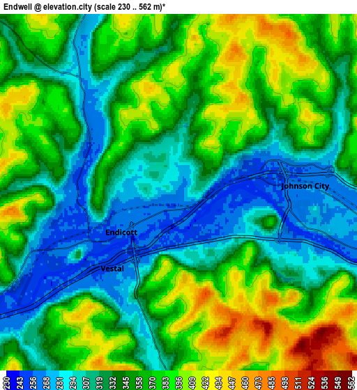 Zoom OUT 2x Endwell, United States elevation map