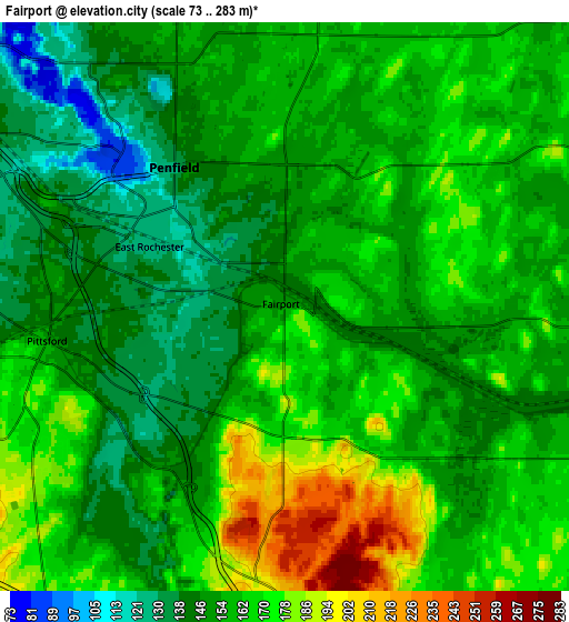 Zoom OUT 2x Fairport, United States elevation map