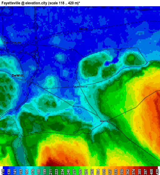 Zoom OUT 2x Fayetteville, United States elevation map