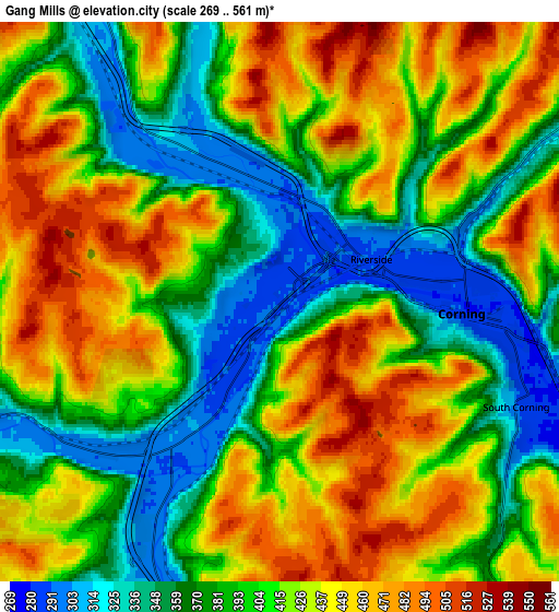 Zoom OUT 2x Gang Mills, United States elevation map