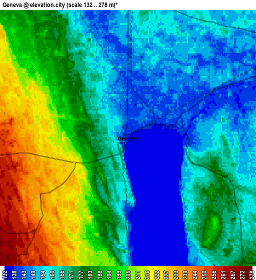 Zoom OUT 2x Geneva, United States elevation map