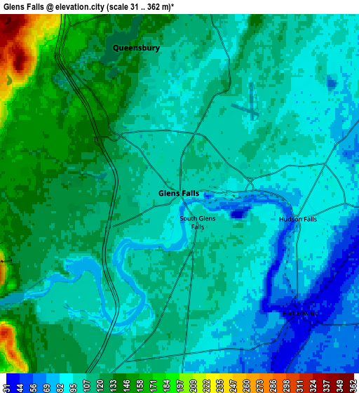 Zoom OUT 2x Glens Falls, United States elevation map