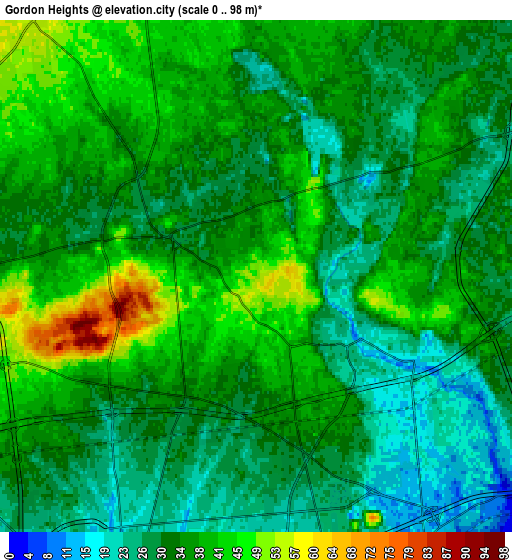 Zoom OUT 2x Gordon Heights, United States elevation map