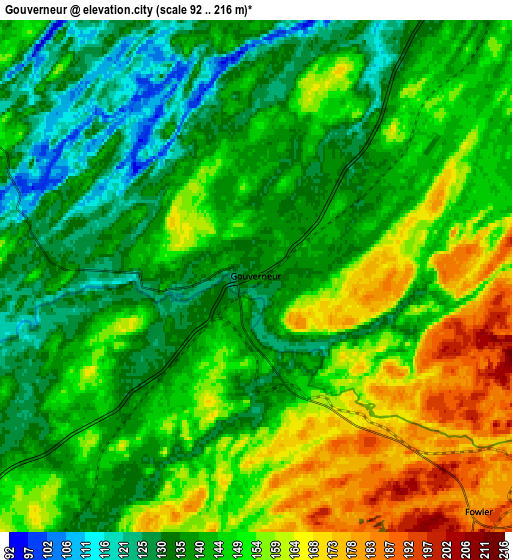 Zoom OUT 2x Gouverneur, United States elevation map