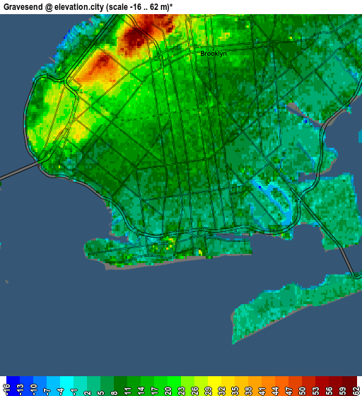 Zoom OUT 2x Gravesend, United States elevation map
