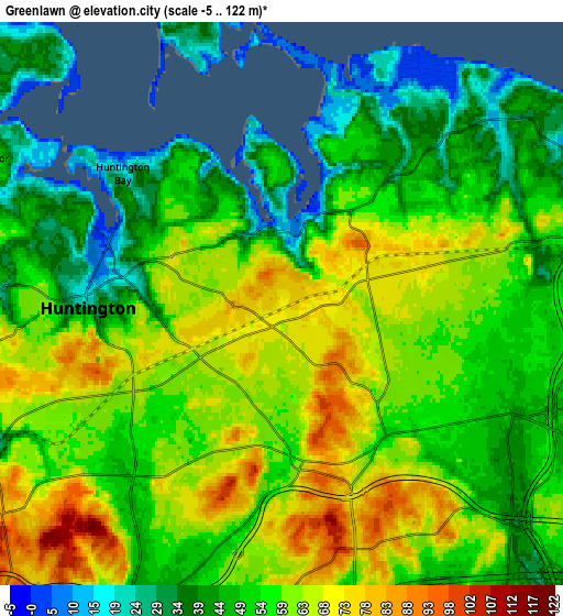 Zoom OUT 2x Greenlawn, United States elevation map