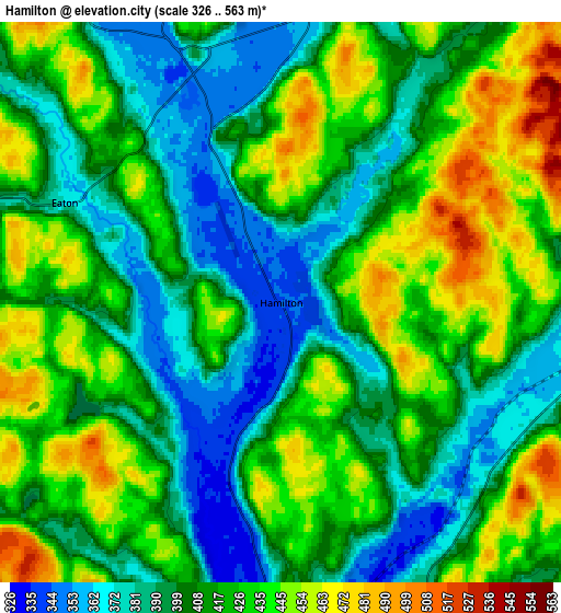 Zoom OUT 2x Hamilton, United States elevation map