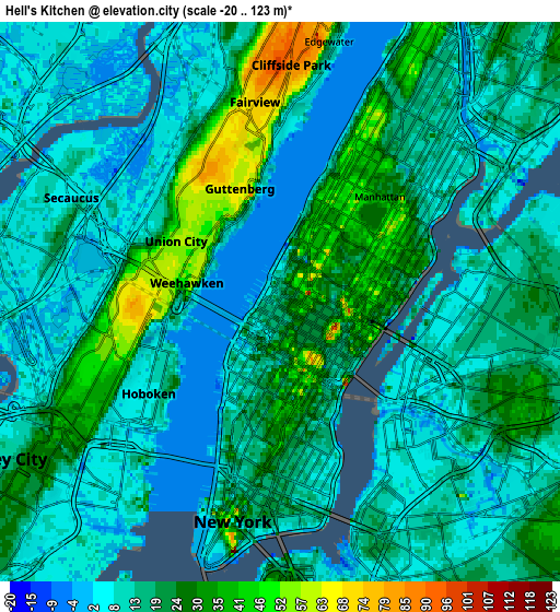 Zoom OUT 2x Hell's Kitchen, United States elevation map