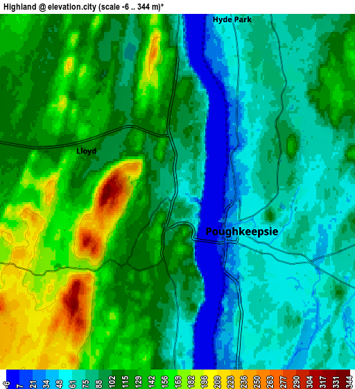 Zoom OUT 2x Highland, United States elevation map