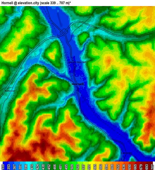 Zoom OUT 2x Hornell, United States elevation map