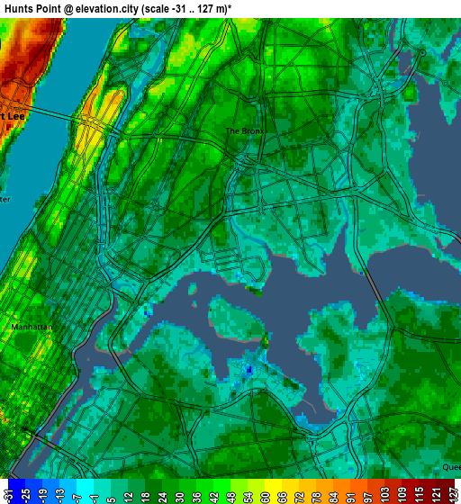 Zoom OUT 2x Hunts Point, United States elevation map