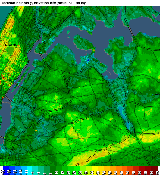 Zoom OUT 2x Jackson Heights, United States elevation map