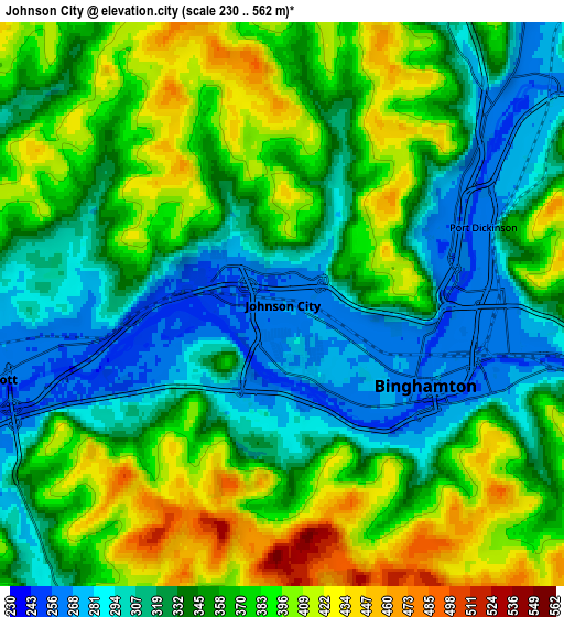 Zoom OUT 2x Johnson City, United States elevation map