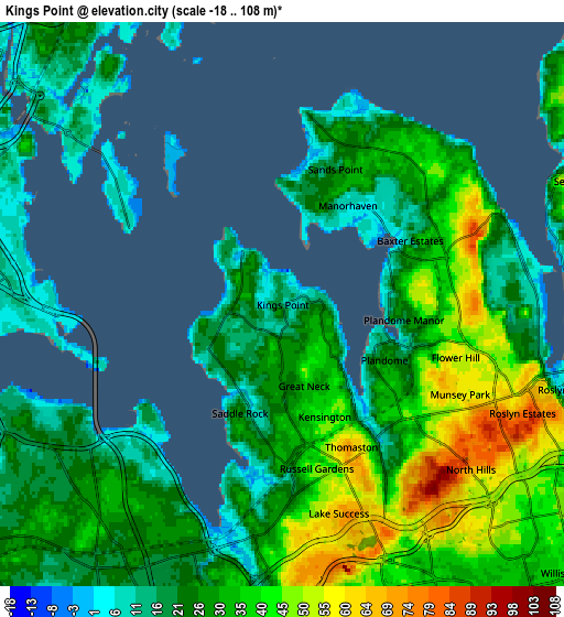 Zoom OUT 2x Kings Point, United States elevation map