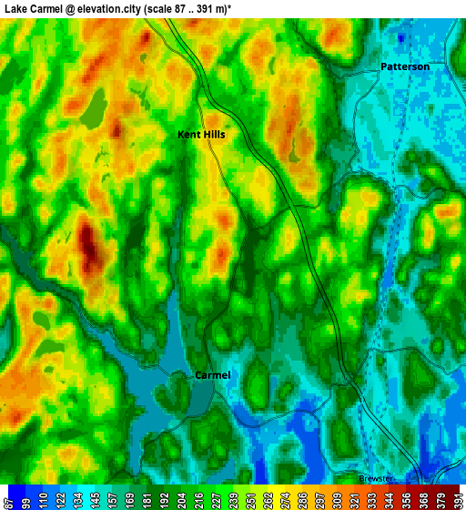 Zoom OUT 2x Lake Carmel, United States elevation map