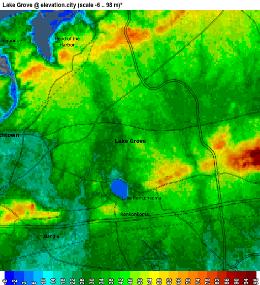 Zoom OUT 2x Lake Grove, United States elevation map