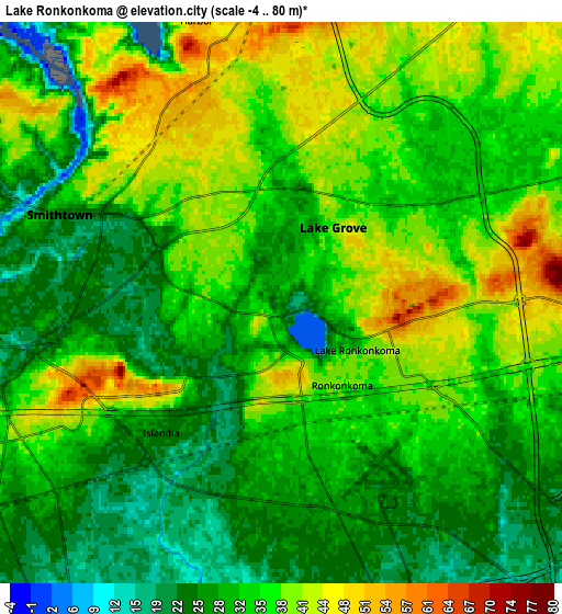 Zoom OUT 2x Lake Ronkonkoma, United States elevation map