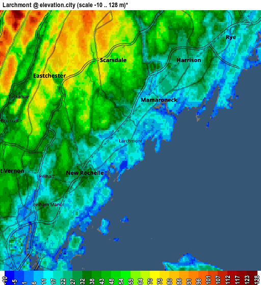 Zoom OUT 2x Larchmont, United States elevation map