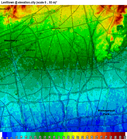 Zoom OUT 2x Levittown, United States elevation map