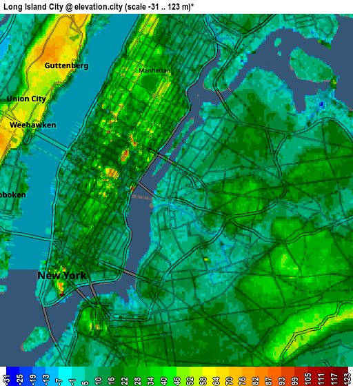 Zoom OUT 2x Long Island City, United States elevation map