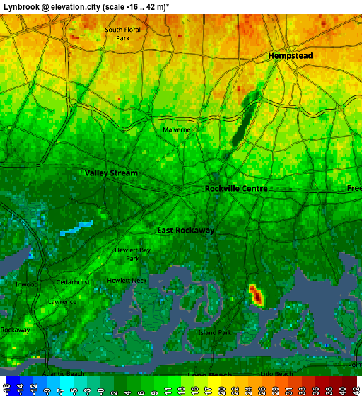 Zoom OUT 2x Lynbrook, United States elevation map