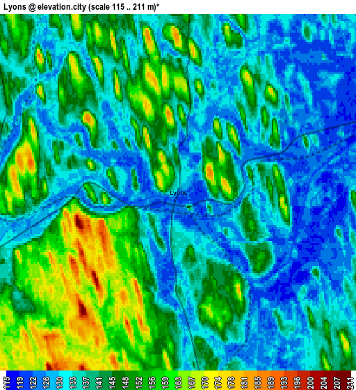 Zoom OUT 2x Lyons, United States elevation map