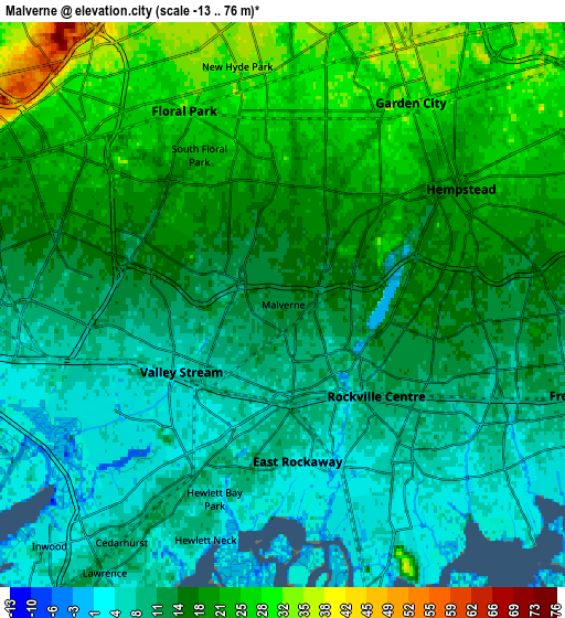 Zoom OUT 2x Malverne, United States elevation map