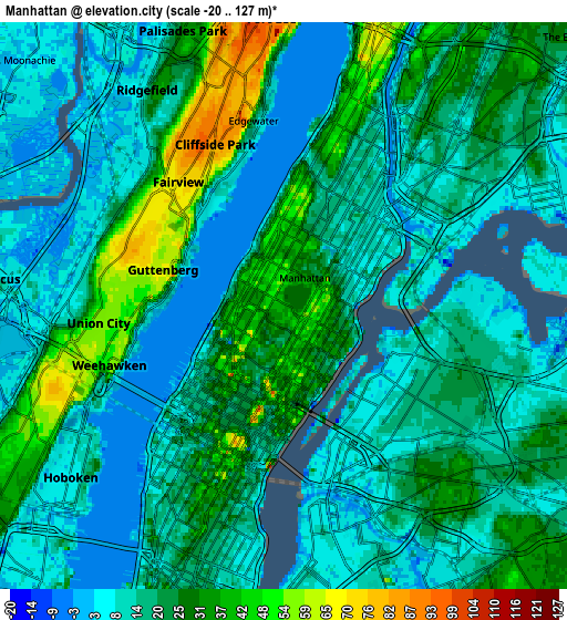 Zoom OUT 2x Manhattan, United States elevation map