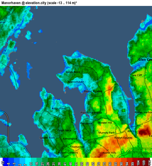 Zoom OUT 2x Manorhaven, United States elevation map