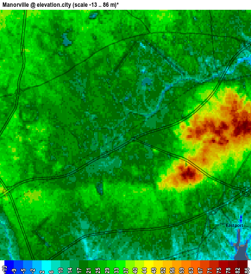 Zoom OUT 2x Manorville, United States elevation map