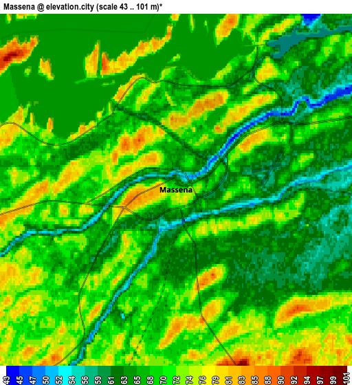 Zoom OUT 2x Massena, United States elevation map