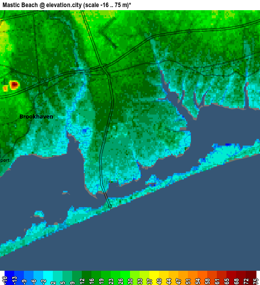 Zoom OUT 2x Mastic Beach, United States elevation map