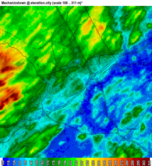 Zoom OUT 2x Mechanicstown, United States elevation map