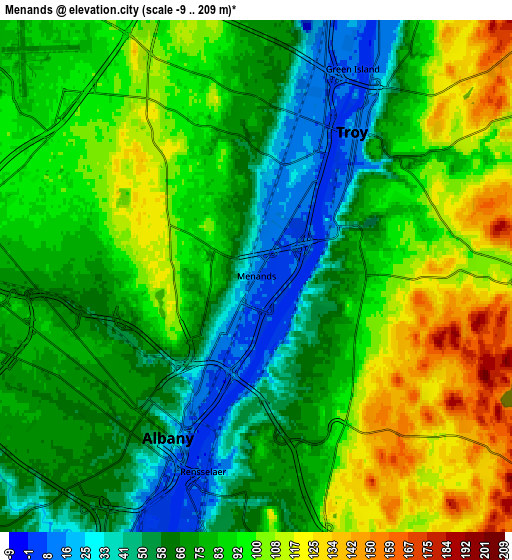 Zoom OUT 2x Menands, United States elevation map